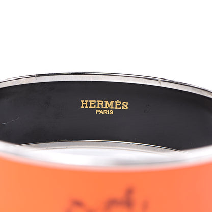 Hermes Enamel Printed Wide Caleche Bracelet 70 Orange 4 of 5