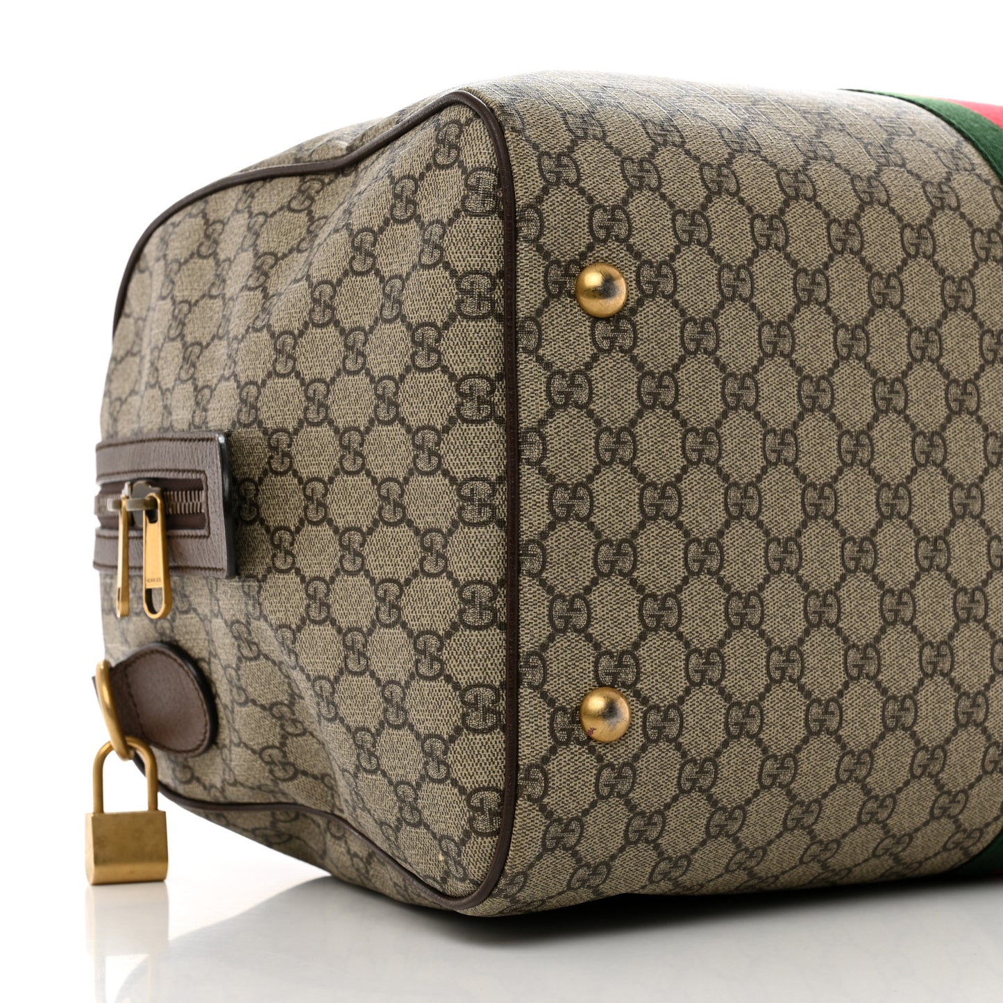 GG Supreme Monogram Textured Dollar Calfskin Web Medium Ophidia Carry-On Duffle Bag Beige Ebony New Acero