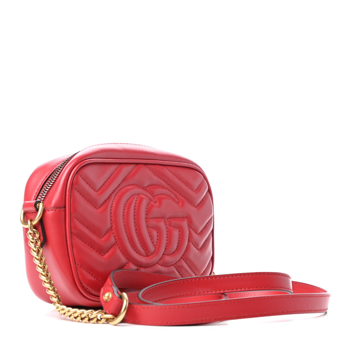 Calfskin Matelasse Mini GG Marmont Chain Shoulder Bag Hibiscus Red