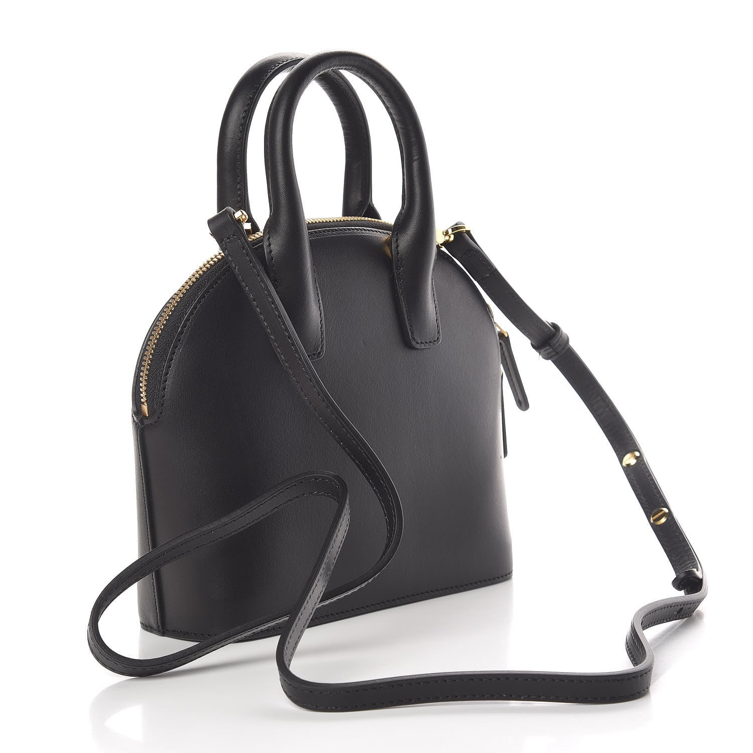 Mansur Gavriel Vegetable Tanned Calfskin Mini Round Top Handle Bag Black Flamma 3 of 11