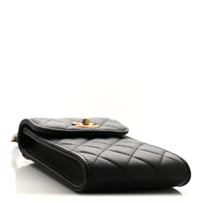 Chanel Caviar Quilted Chain Handle Round Phone Holder Black 4 of 11