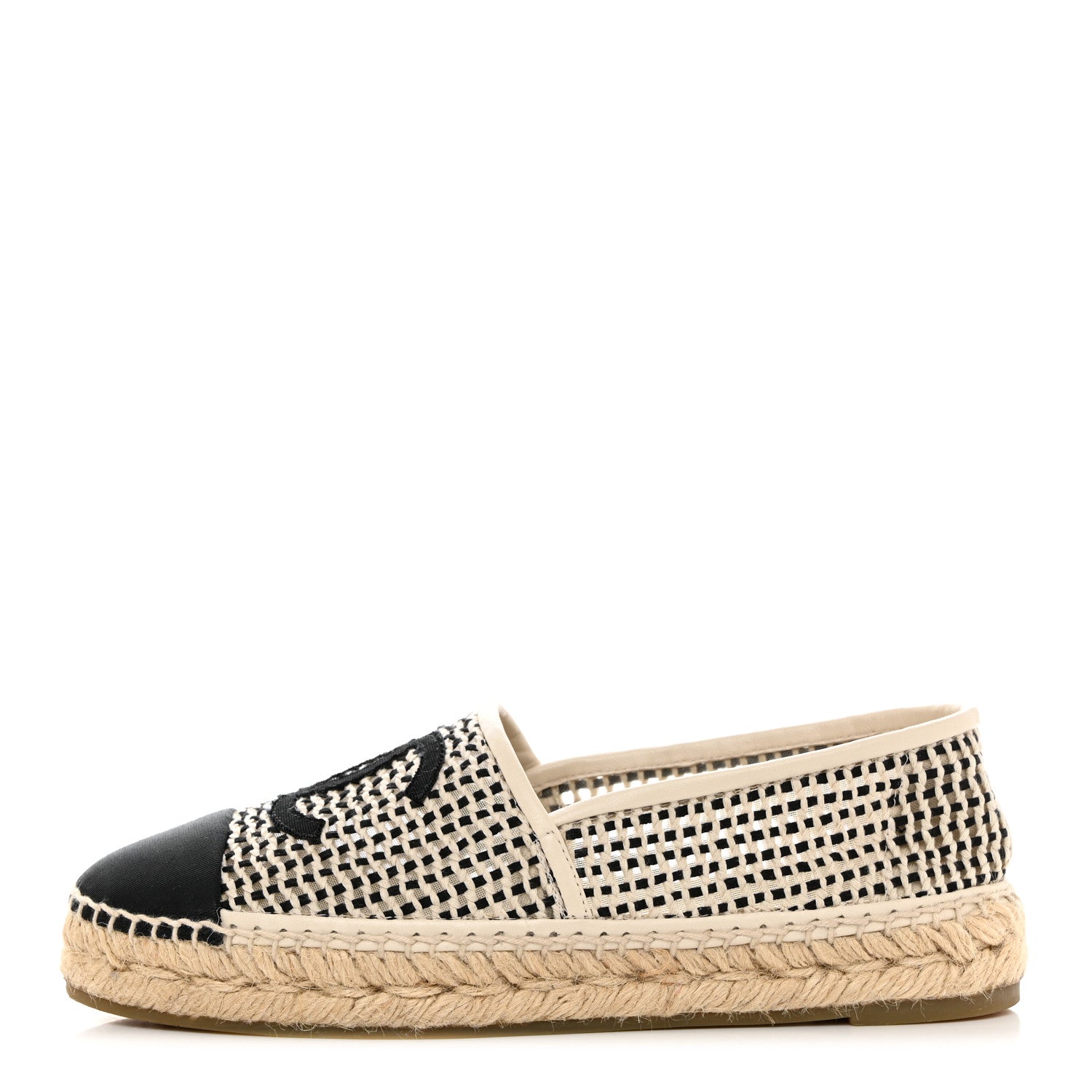 Chanel Mesh Grosgrain CC Espadrilles 37 Beige Black 1 of 7