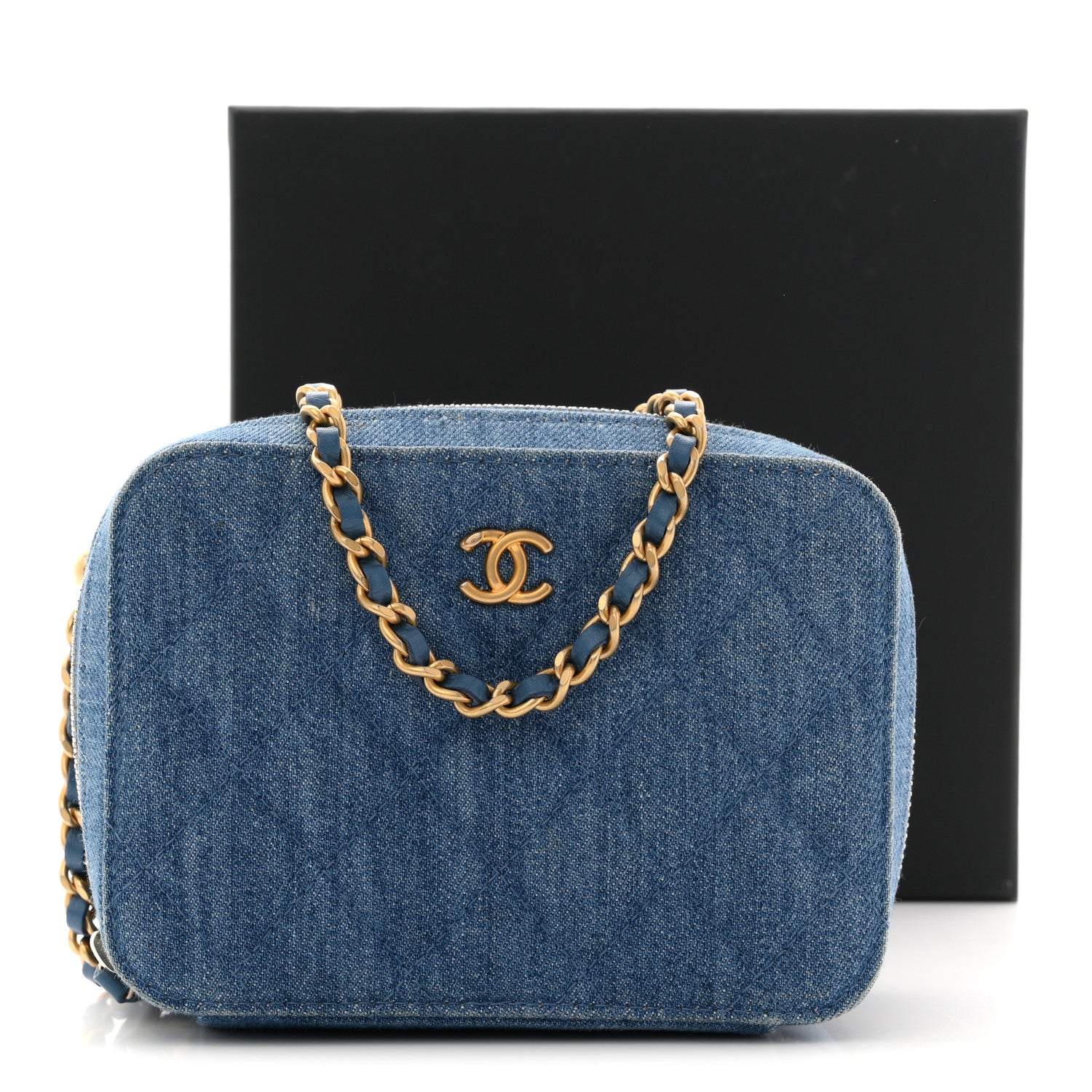 Chanel Denim Quilted CC Pearl Crush Camera Case Blue 1878889