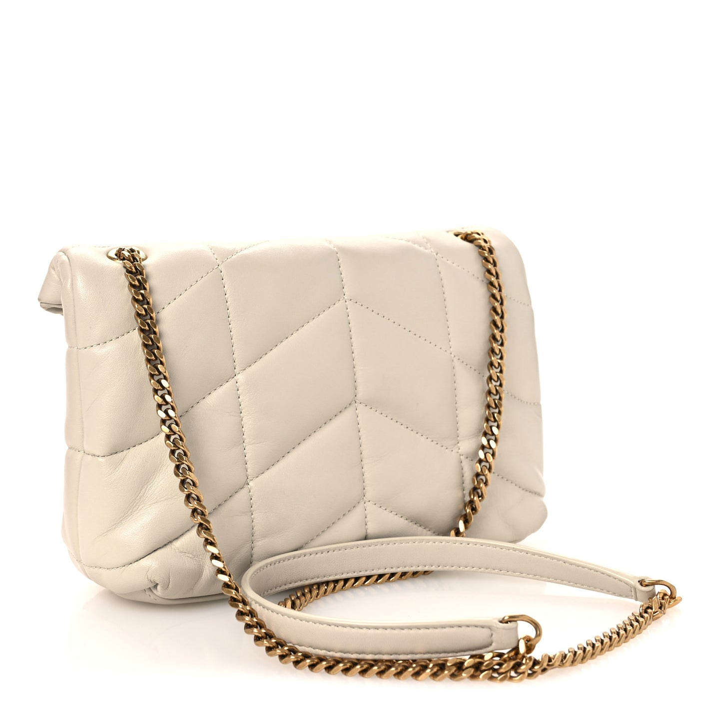 Lambskin Quilted Toy Loulou Puffer Monogram Chain Satchel Crema Soft