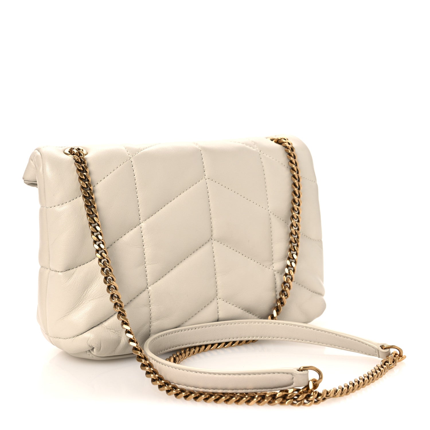 Saint Laurent Lambskin Quilted Toy Loulou Puffer Monogram Chain Satchel Crema Soft 3 of 14