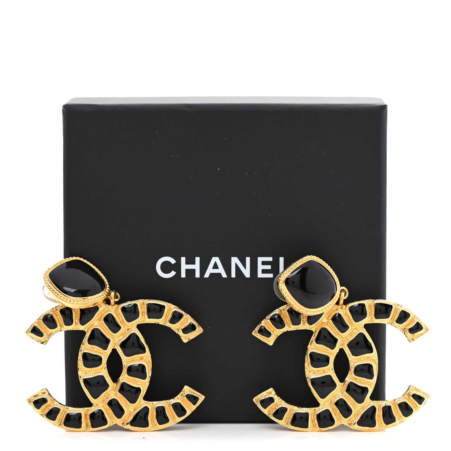 Resin Along The Nile CC Clip On Earrings Gold Black