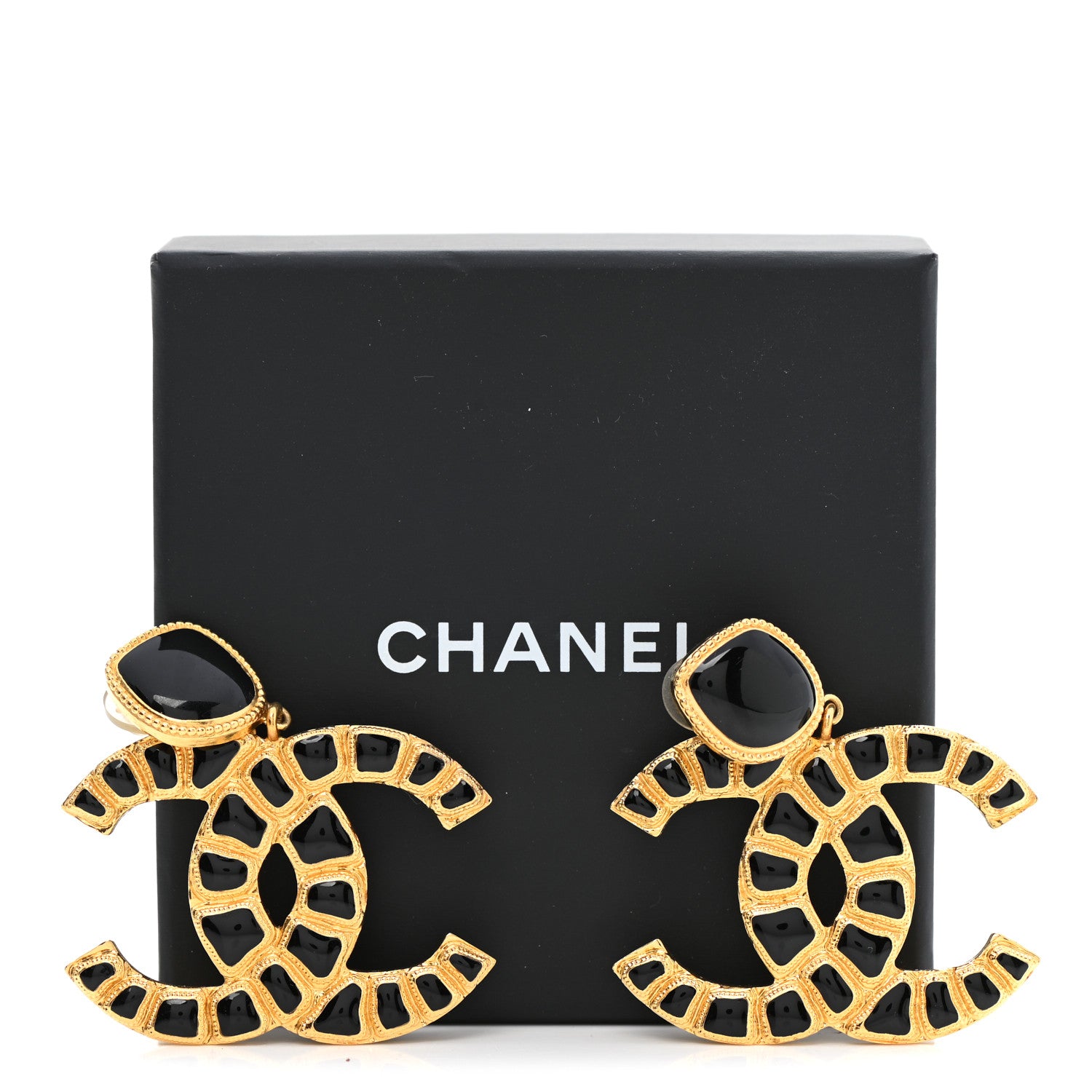 Chanel Resin Along The Nile CC Clip On Earrings Gold Black 7 of 7