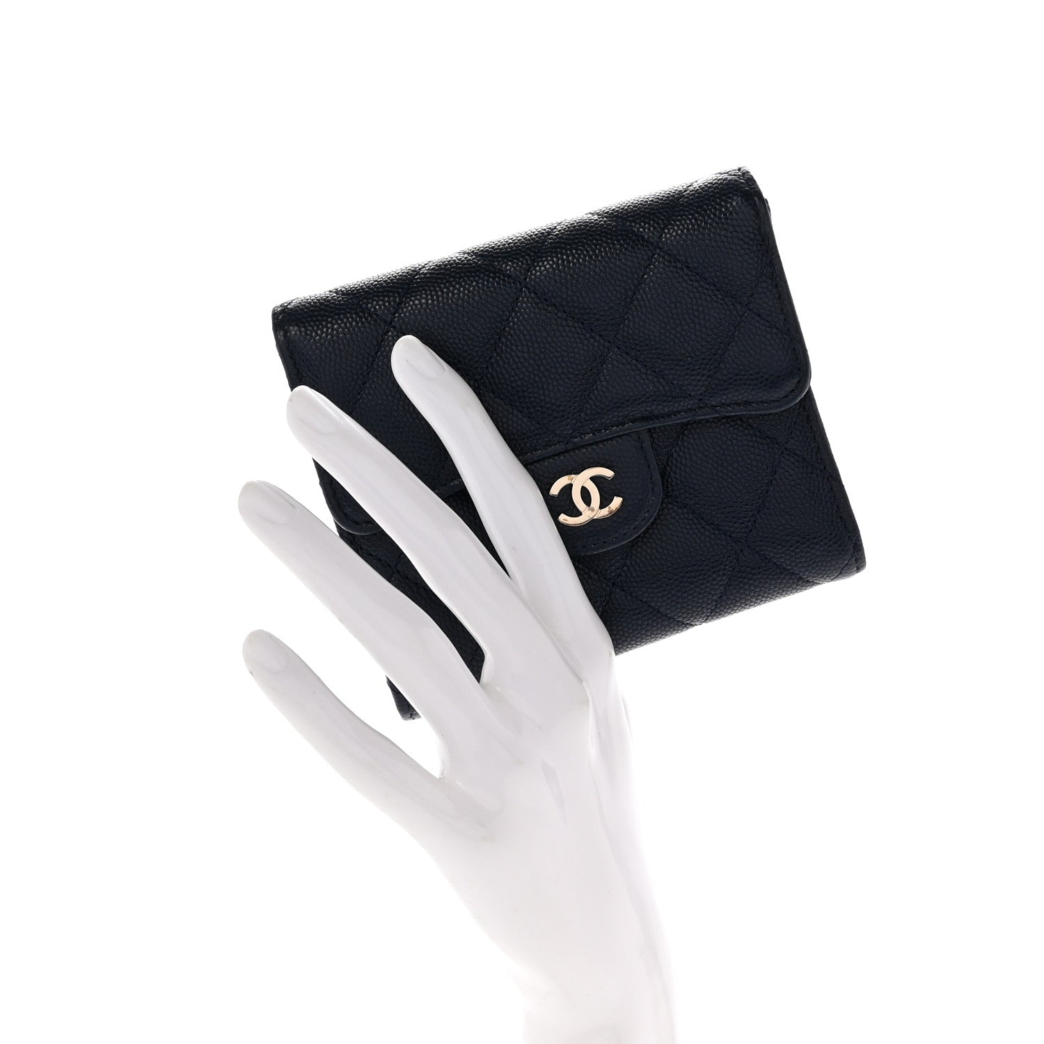 Chanel Caviar Quilted Compact Flap Wallet Navy 2 of 9