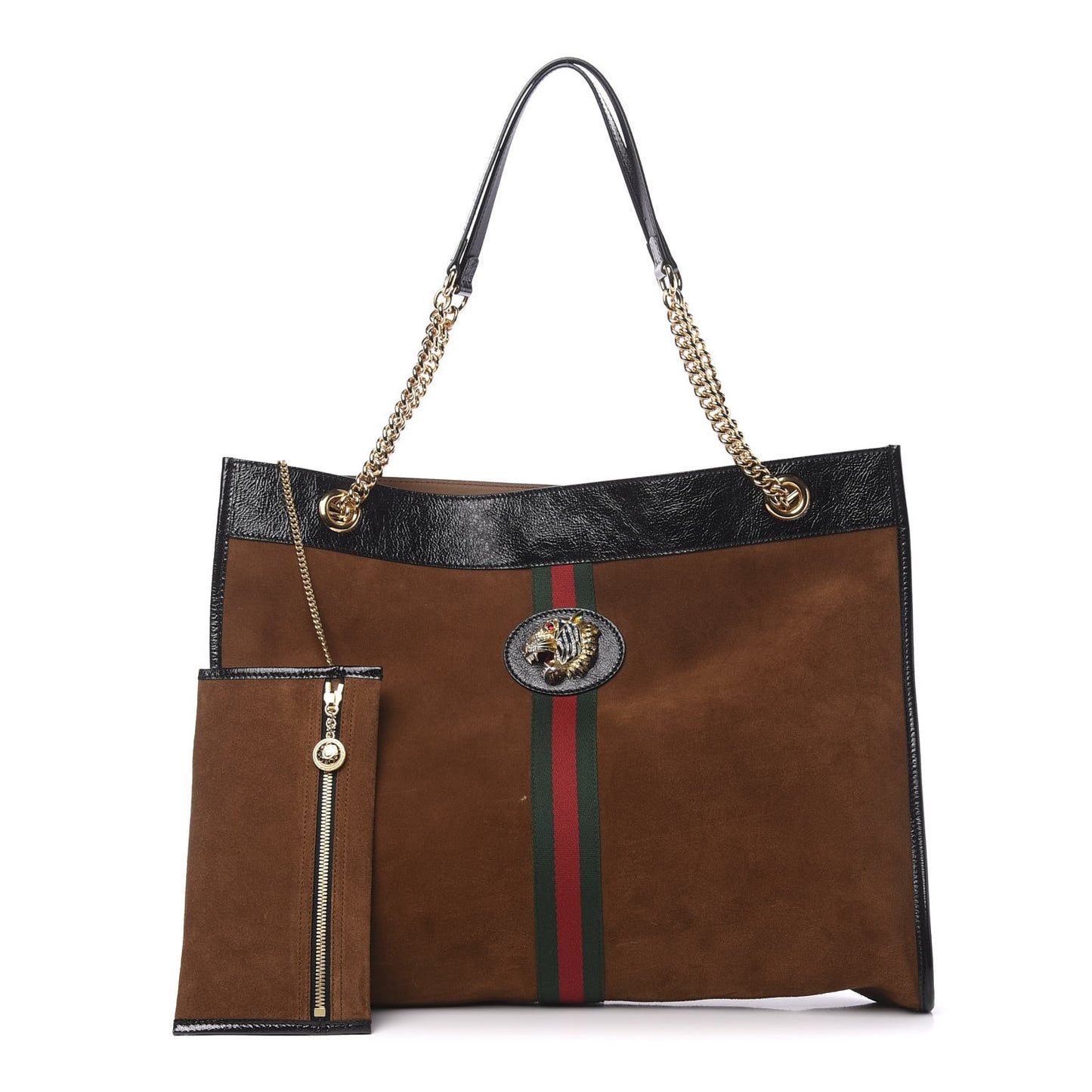 Suede Patent Large Rajah Chain Tote Nocciola Black