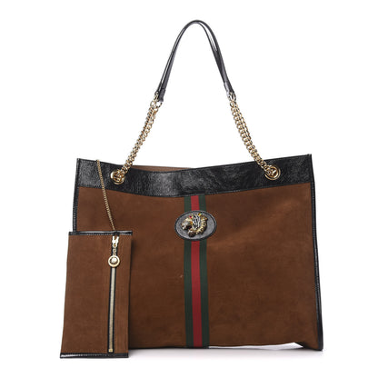 Gucci Suede Patent Large Rajah Chain Tote Nocciola Black 1 of 12