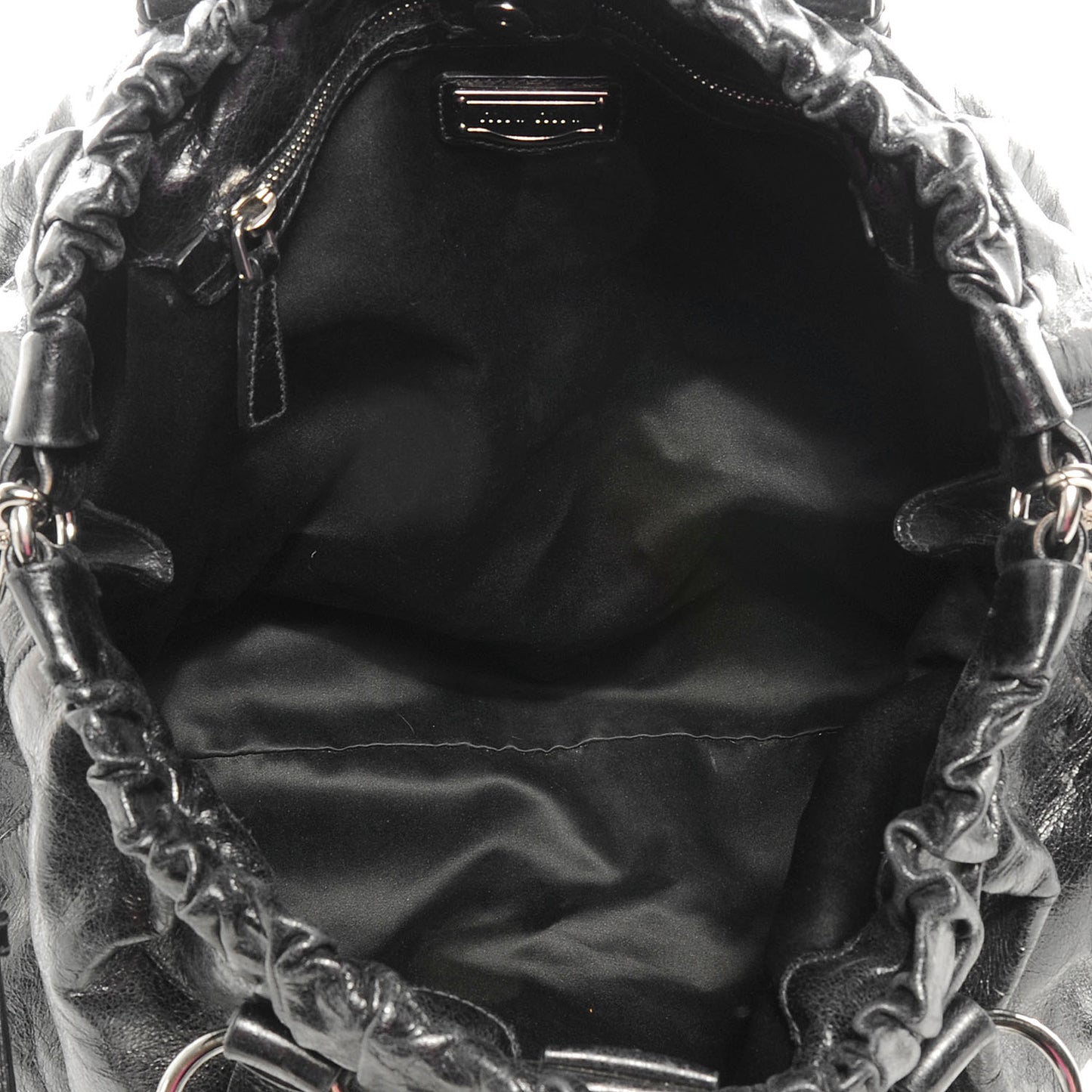 Leather Vitello Lux Gathered Tote Black