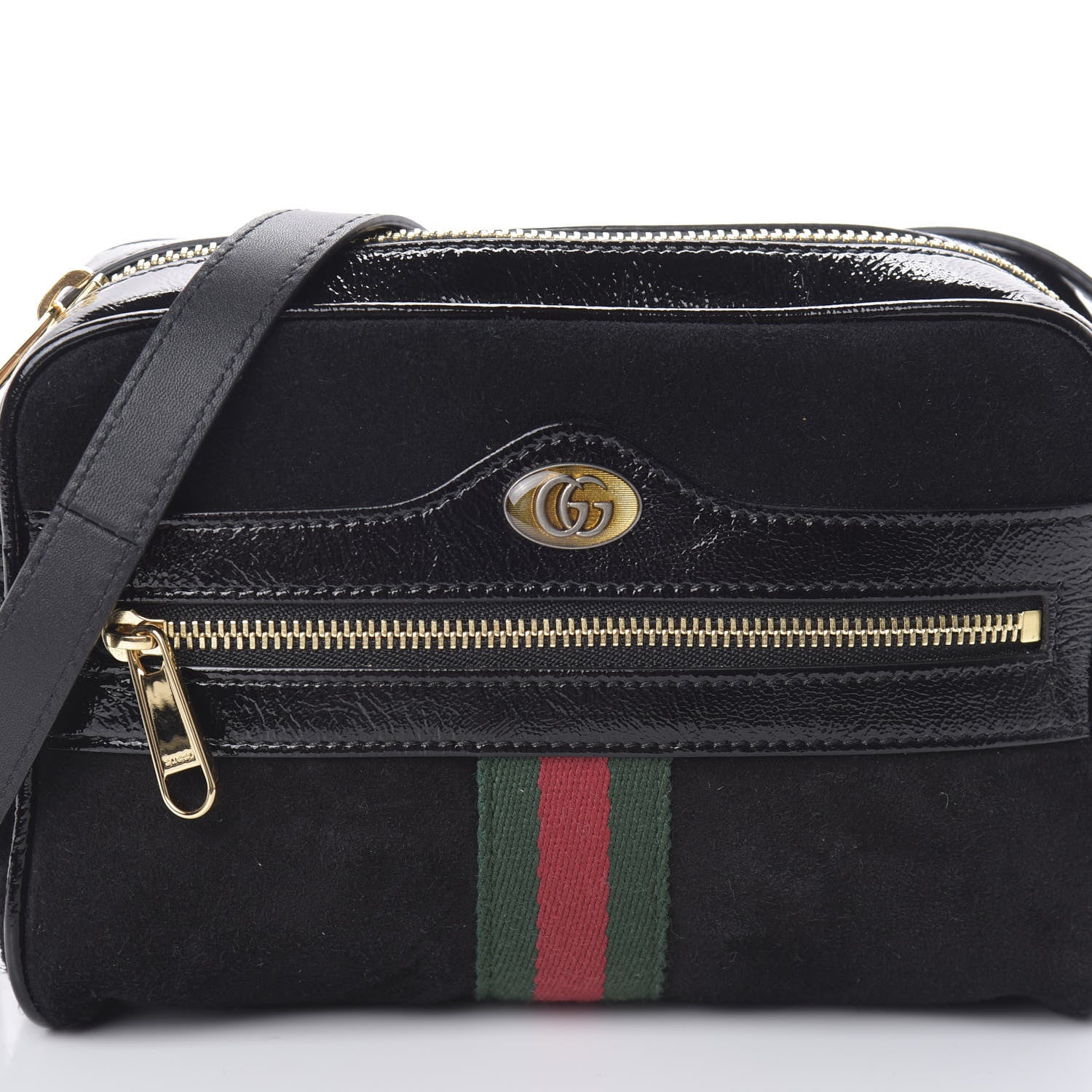 Gucci Suede Patent Web Mini Ophidia Shoulder Bag Black 7 of 9