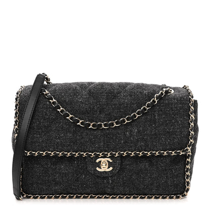 Chanel Wool Tweed Quilted Coco Neige Chain Around Flap Black 1 of 10