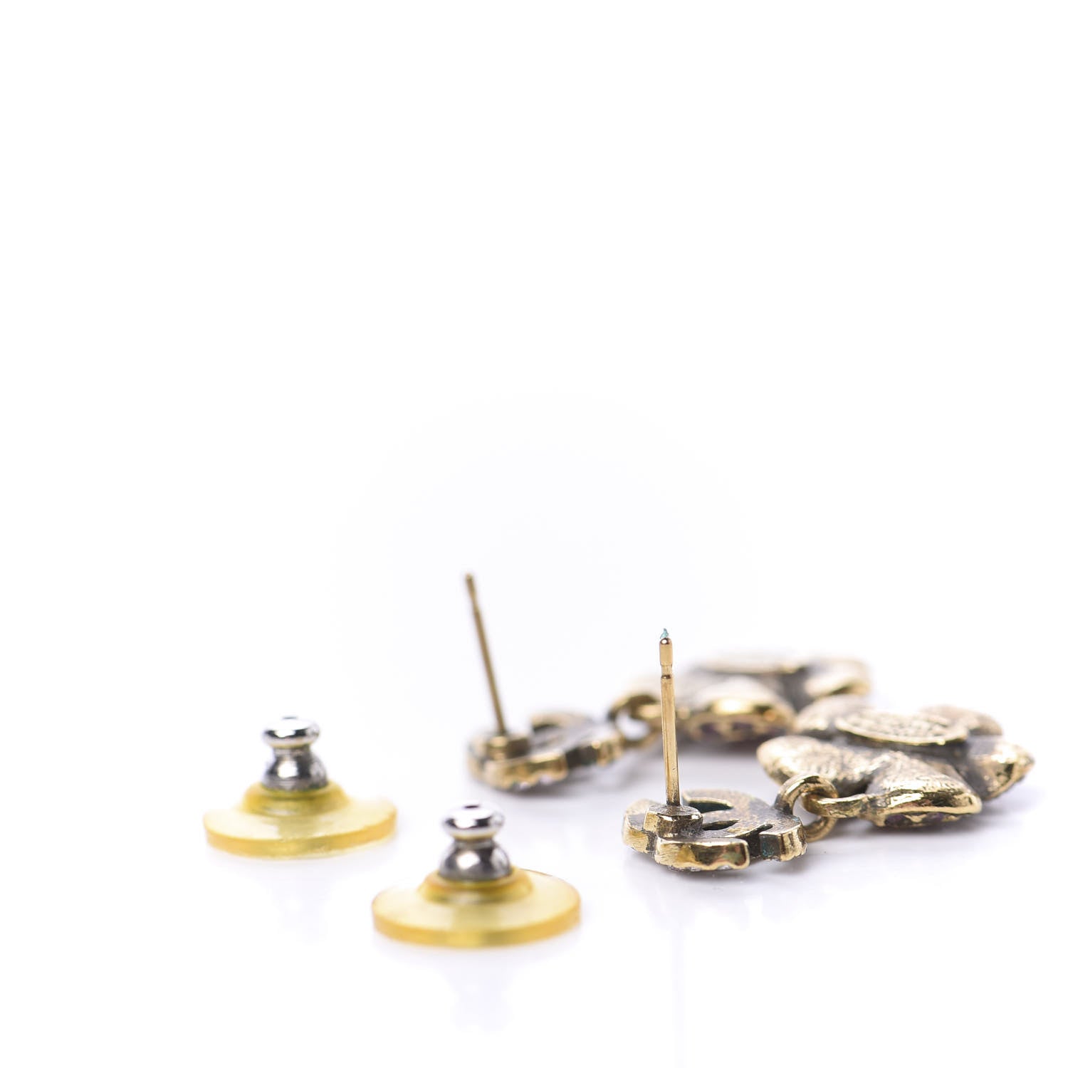 Chanel Crystal CC Flower Drop Earrings Gold Purple 3 of 6