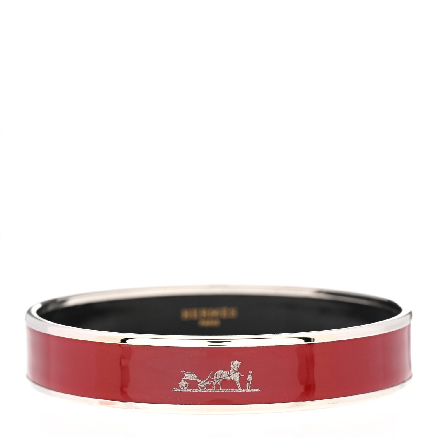 Hermes Enamel Printed Narrow Caleche Bracelet 62 Rouge H 1 of 6