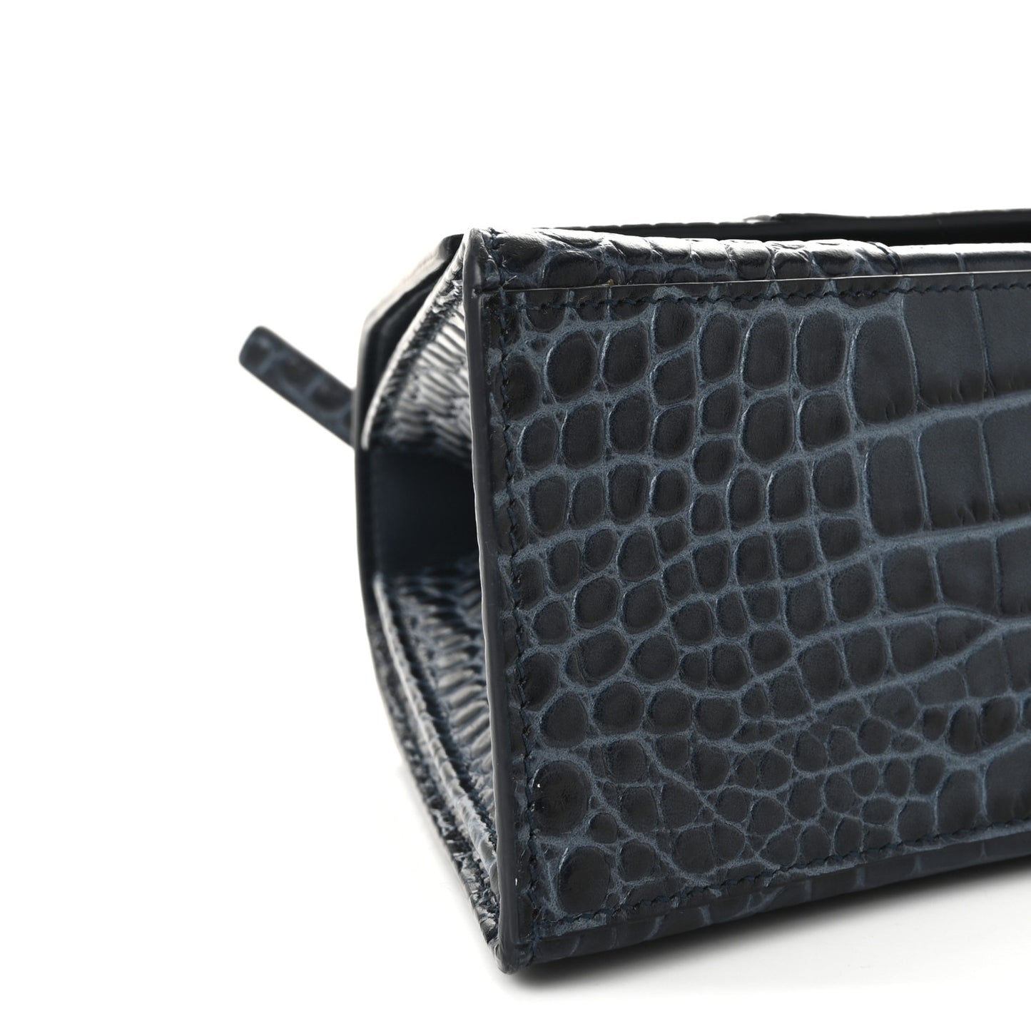 Shiny Calfskin Crocodile Embossed Medium Hourglass Top Handle Bag Denim Blue