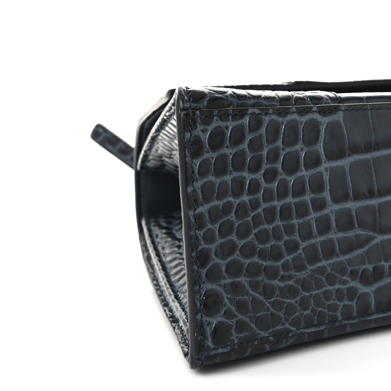 Balenciaga Shiny Calfskin Crocodile Embossed Medium Hourglass Top Handle Bag Denim Blue 8 of 9
