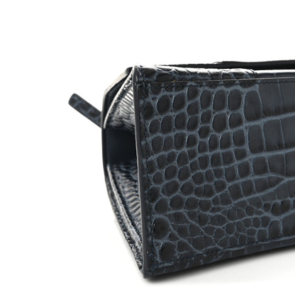 Balenciaga Shiny Calfskin Crocodile Embossed Medium Hourglass Top Handle Bag Denim Blue 8 of 9