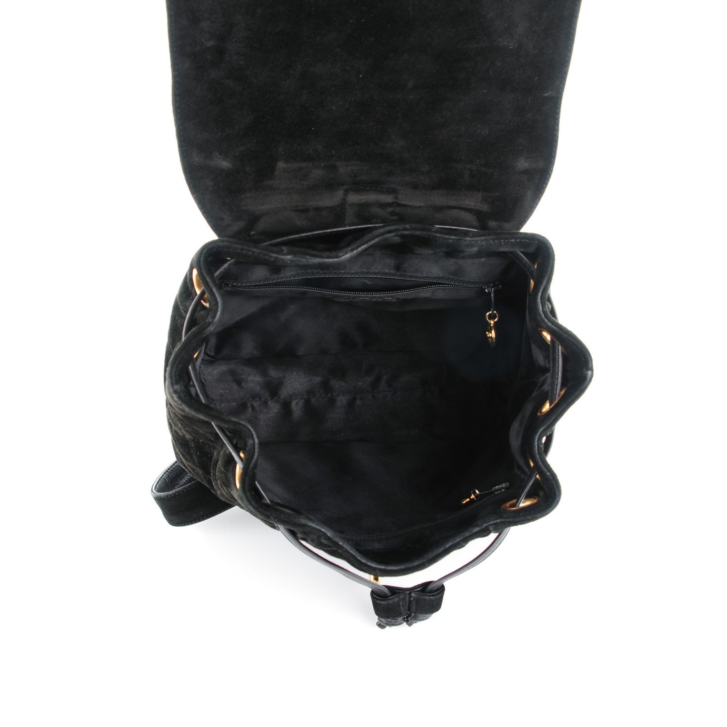 Suede Quilted Drawstring Backpack Black