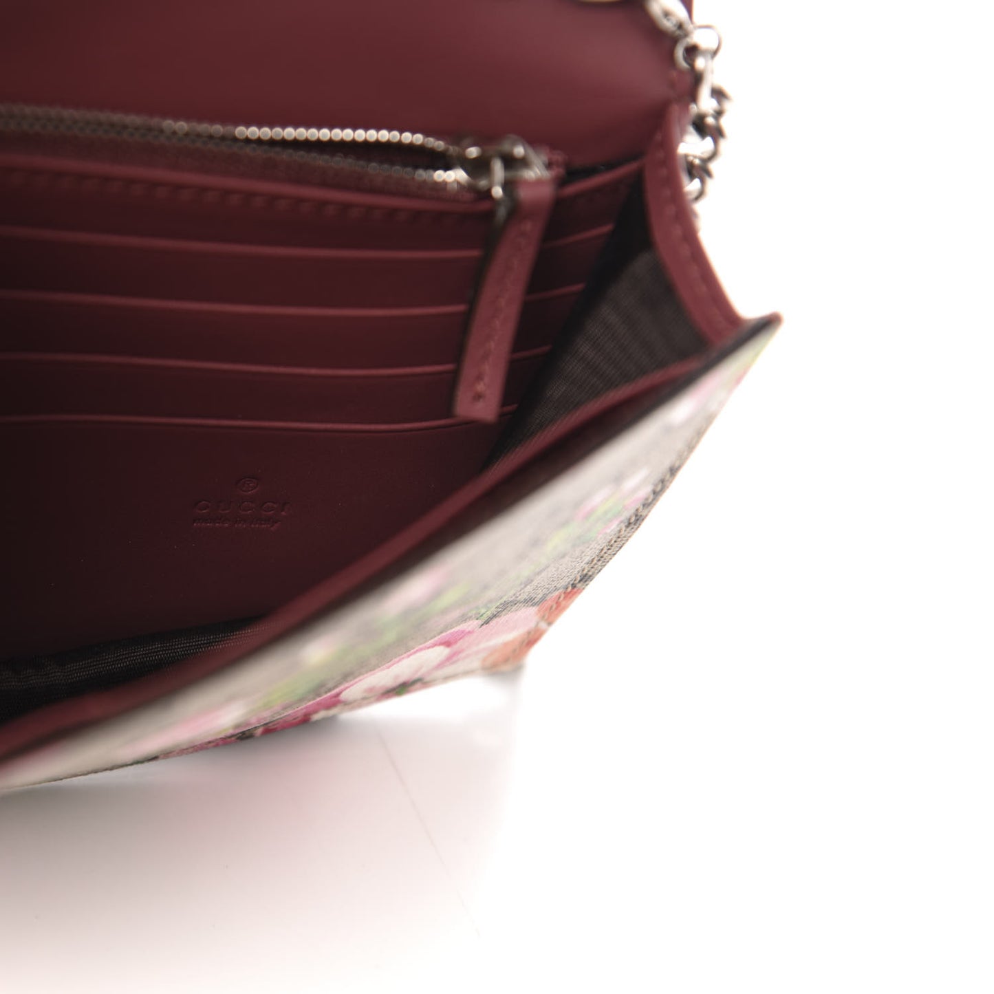 GG Supreme Monogram Blooms Chain Wallet Beige Multicolor Dry Rose