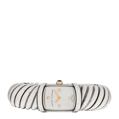 David Yurman Sterling Silver 18K Yellow Gold Diamond Mother of Pearl 19mm Waverly Quartz Watch 2 of 6