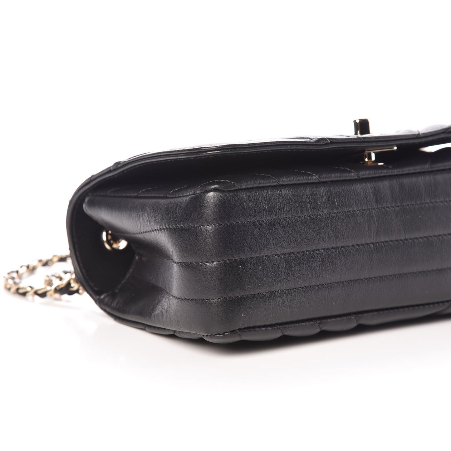 Calfskin Chevron Quilted Mini Statement Flap Black
