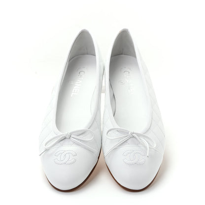 Chanel Lambskin Quilted Cap Toe Ballerina Flats 40 White 5 of 11