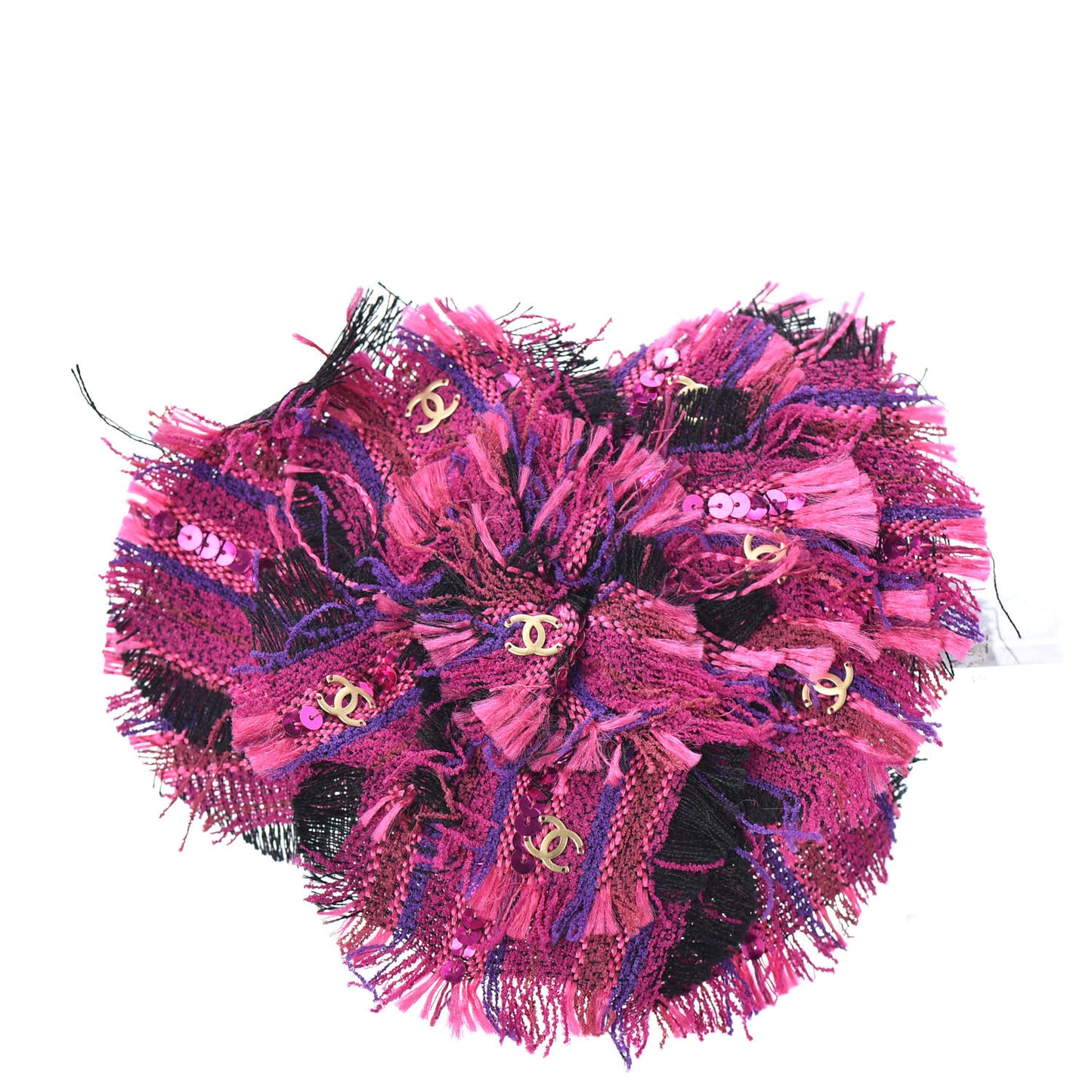 Tweed CC Pin Brooch Pink Multicolor