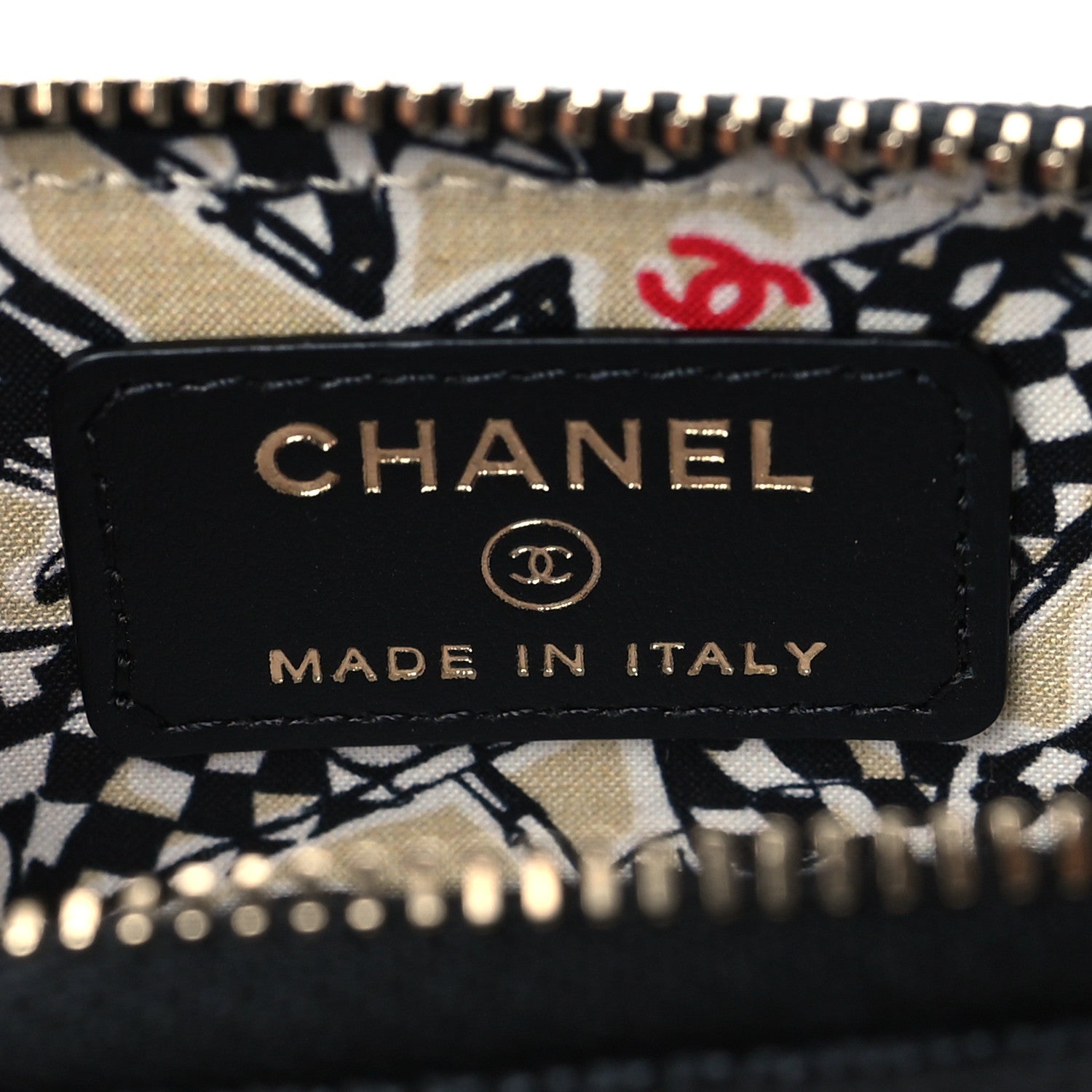 Chanel Caviar Metal Quilted Striated Zip Card Holder Wallet Black 6 of 9