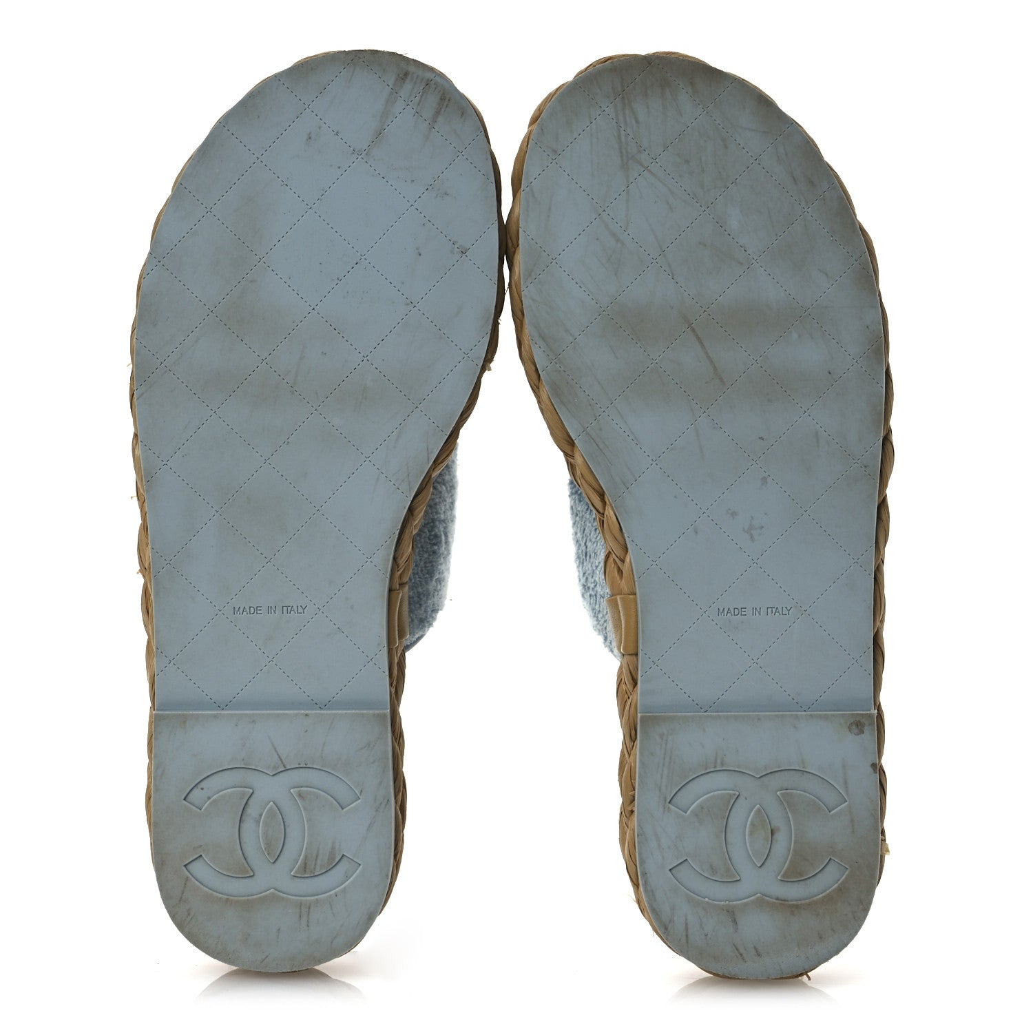 Chanel Terry Cloth Raffia CC Logo Thong Sandals 37 Blue 7 of 17