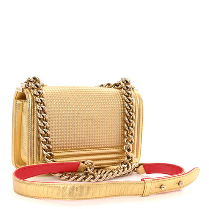 Chanel Metallic Lambskin Embossed Small Cube Boy Flap Gold 3 of 11