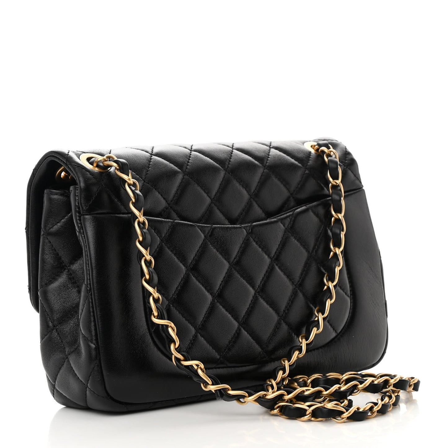 Shiny Lambskin Quilted Small Daily Friend Flap Black