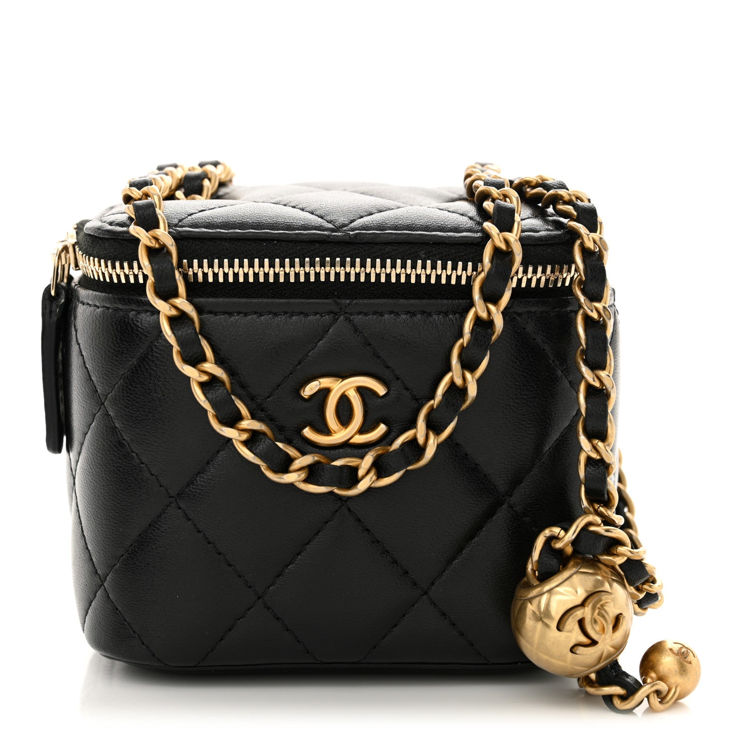 Chanel Lambskin Quilted Mini Pearl Crush Vanity Case With Chain Black 1 of 12
