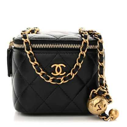 Chanel Lambskin Quilted Mini Pearl Crush Vanity Case With Chain Black 1 of 12