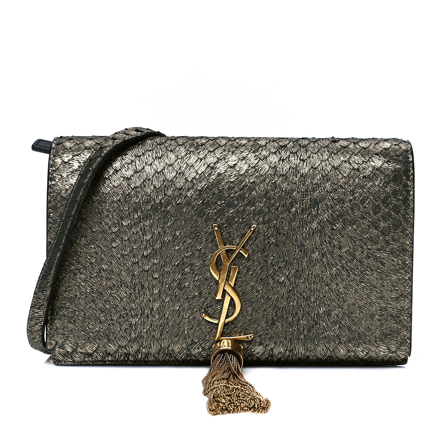 Saint Laurent Calfskin Python Embossed Classic Monogram Kate Tassel Chain Wallet Gold 1 of 4