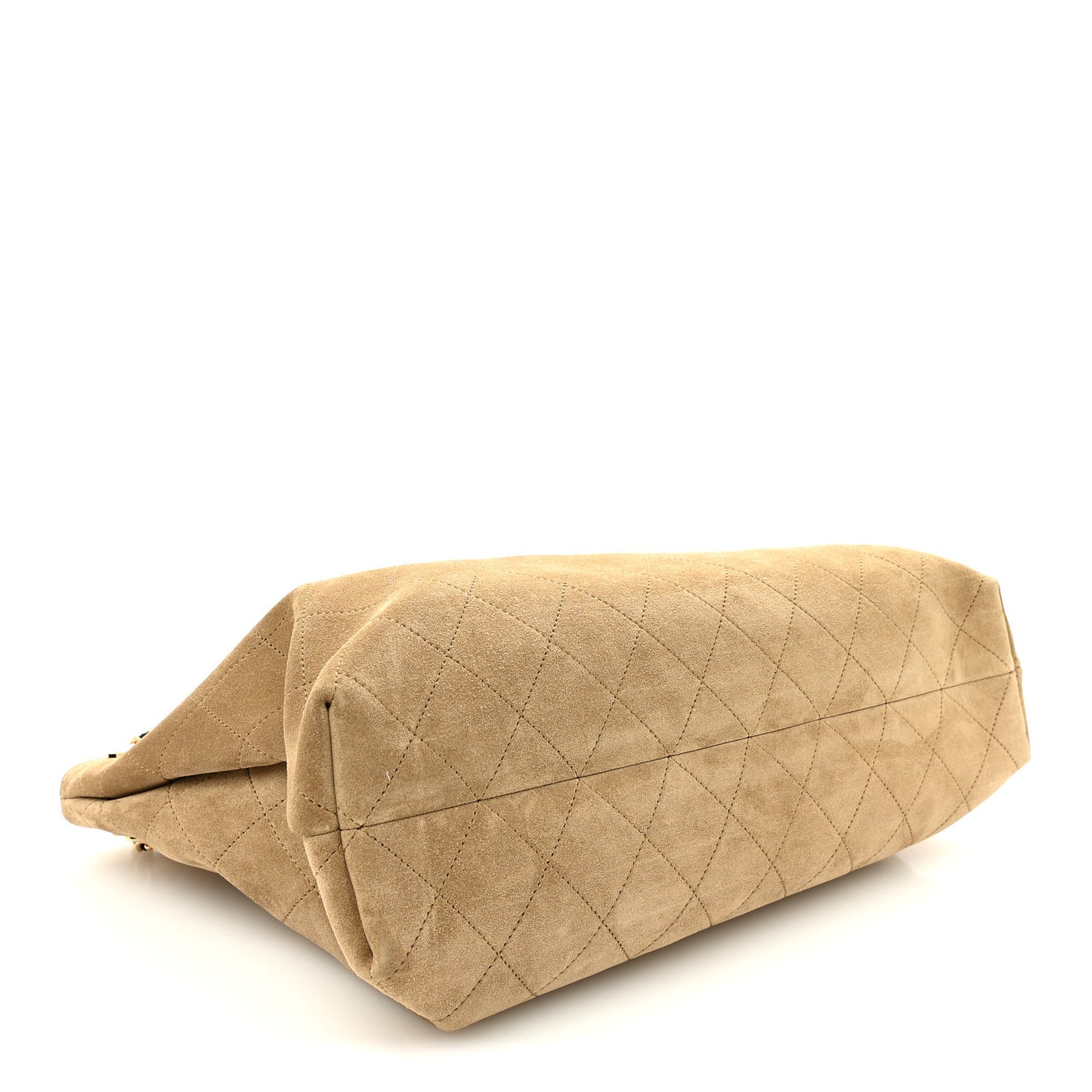 Suede Quilted Eyes On You Large Shopping Bag Beige