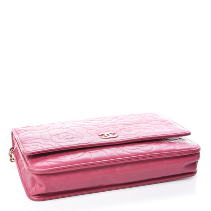 Chanel Caviar Camellia Embossed Wallet On Chain WOC Fuchsia 4 of 22