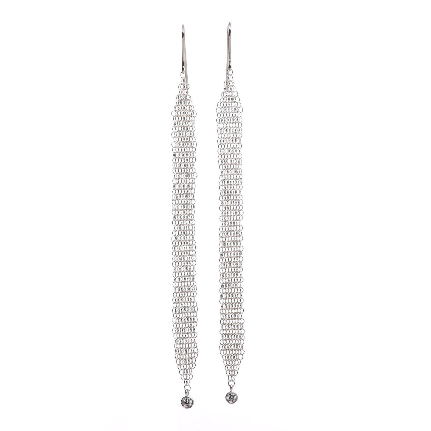 Sterling Silver Diamond Elsa Peretti Mesh Tassel Earrings