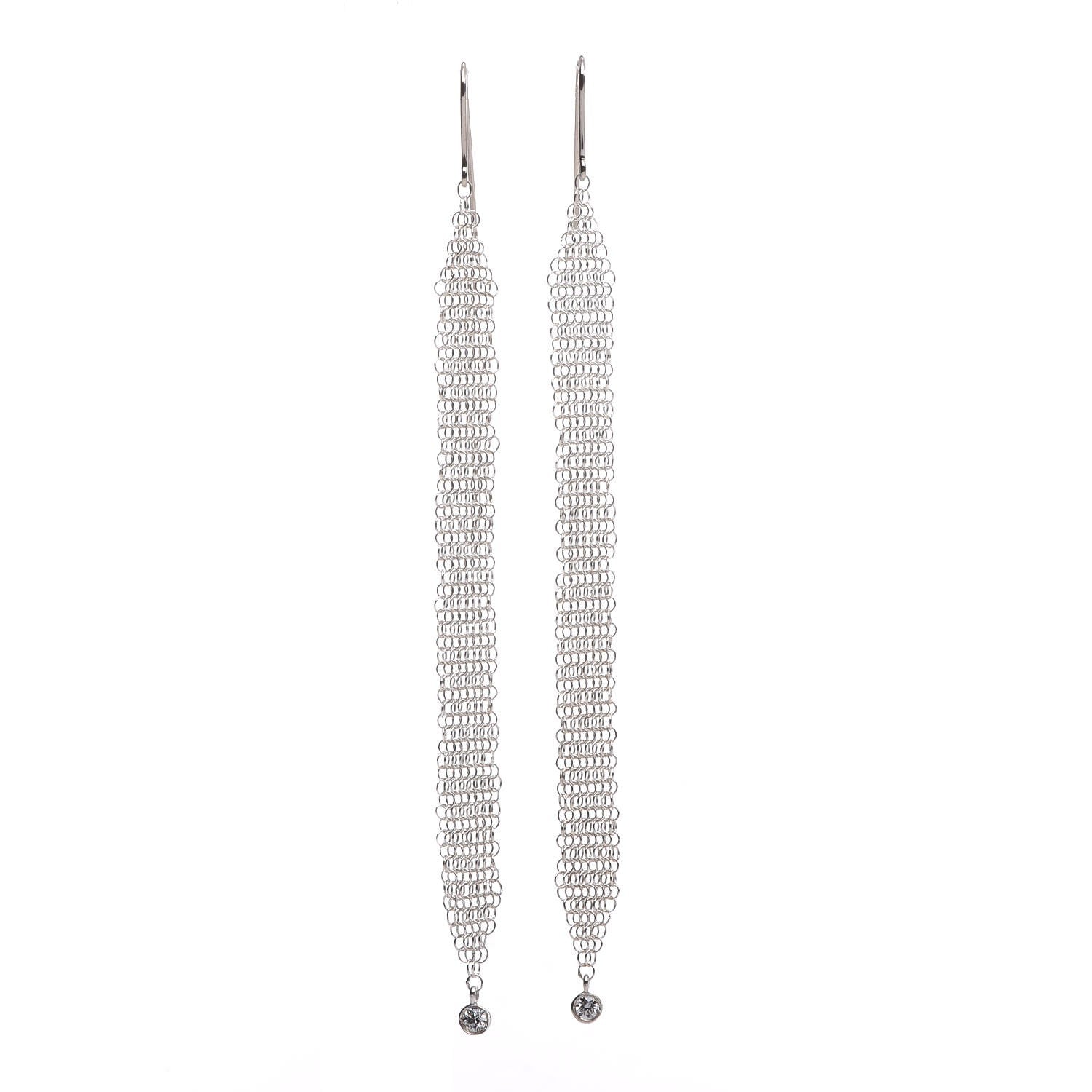 Tiffany Sterling Silver Diamond Elsa Peretti Mesh Tassel Earrings 1 of 4