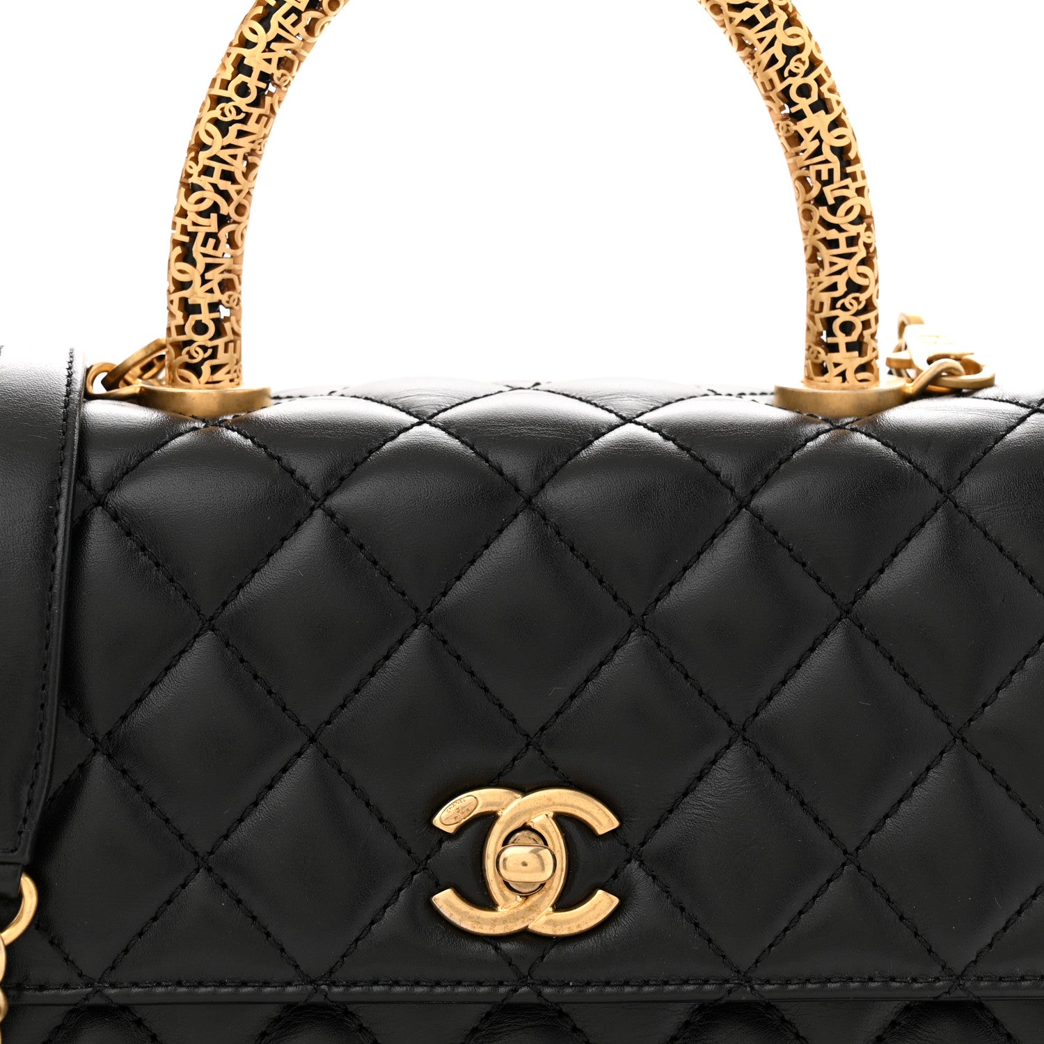 Chanel Calfskin Quilted Mini Logo Coco Handle Flap Black 7 of 11