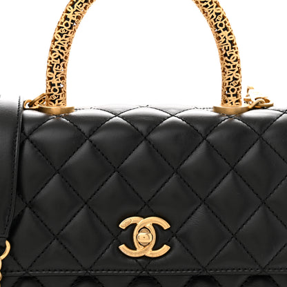 Chanel Calfskin Quilted Mini Logo Coco Handle Flap Black 7 of 11