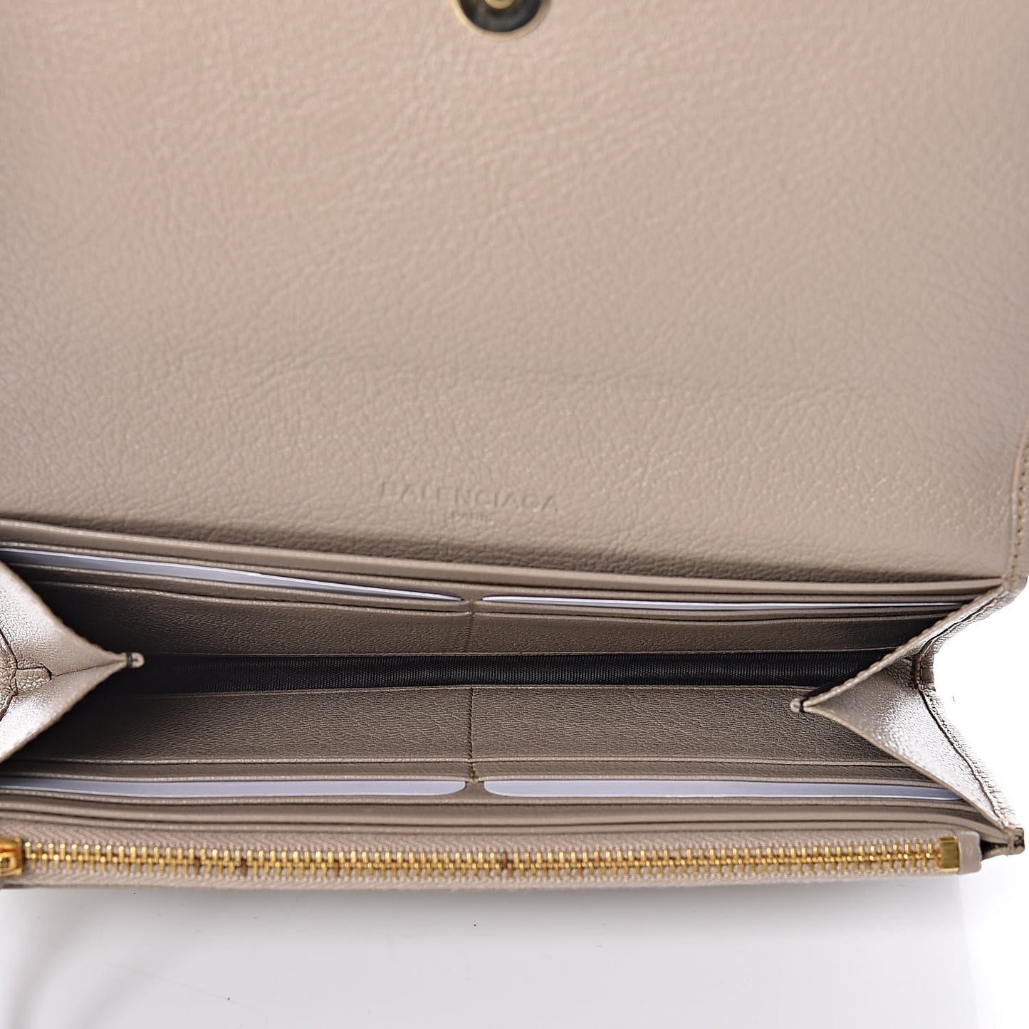 Chevre Gold Metallic Edge Hardware Money Wallet Gris Taupe