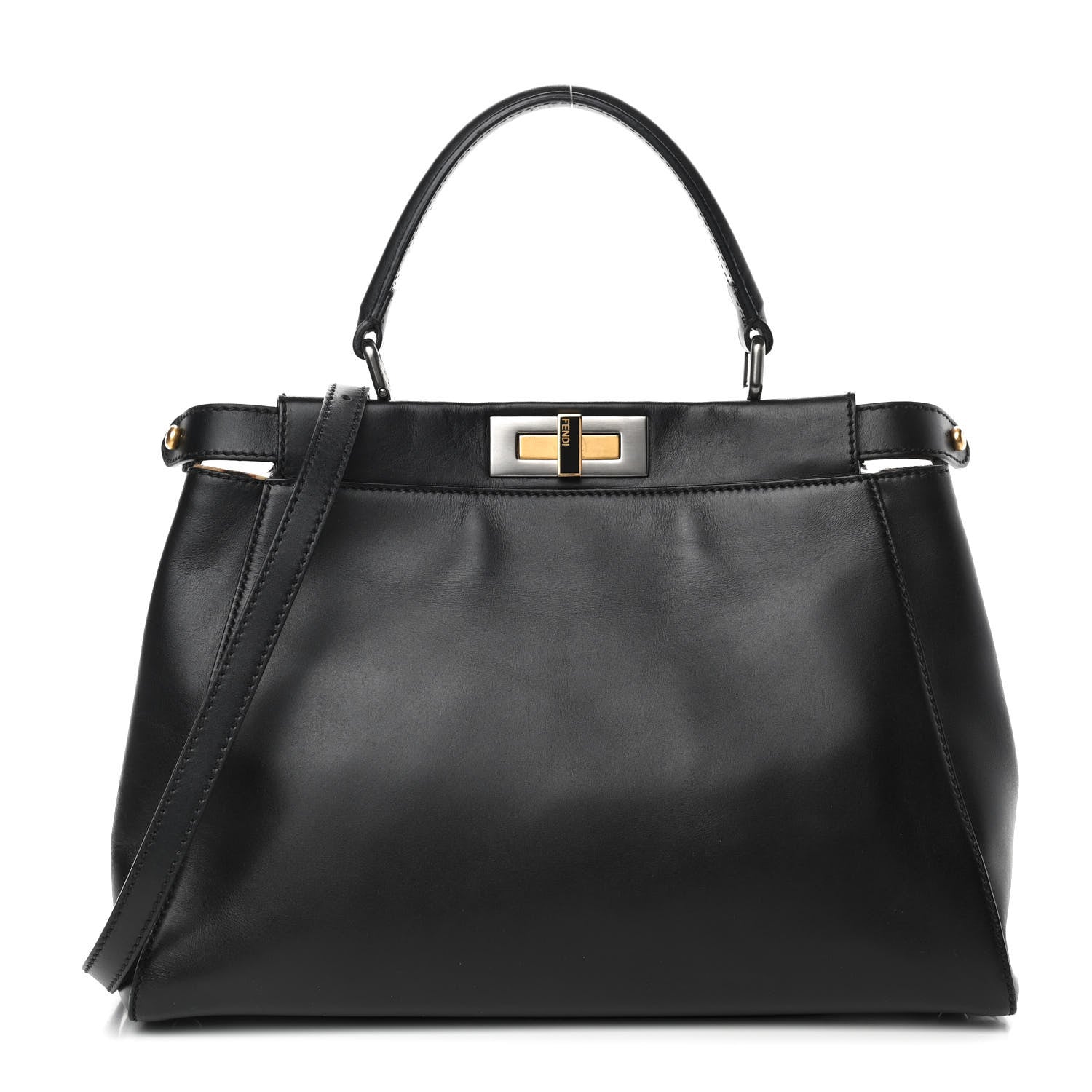 Fendi Calfskin Calf Hair Leopard Print Medium Peekaboo Iconic Satchel Black 1 of 14