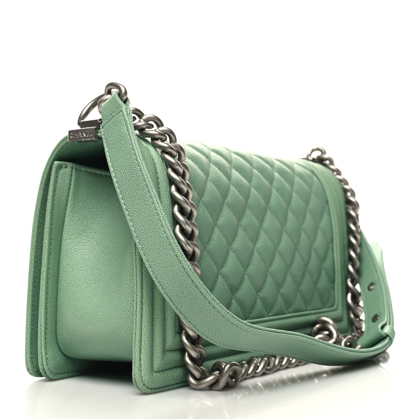 Caviar Quilted Medium Boy Flap Light Green