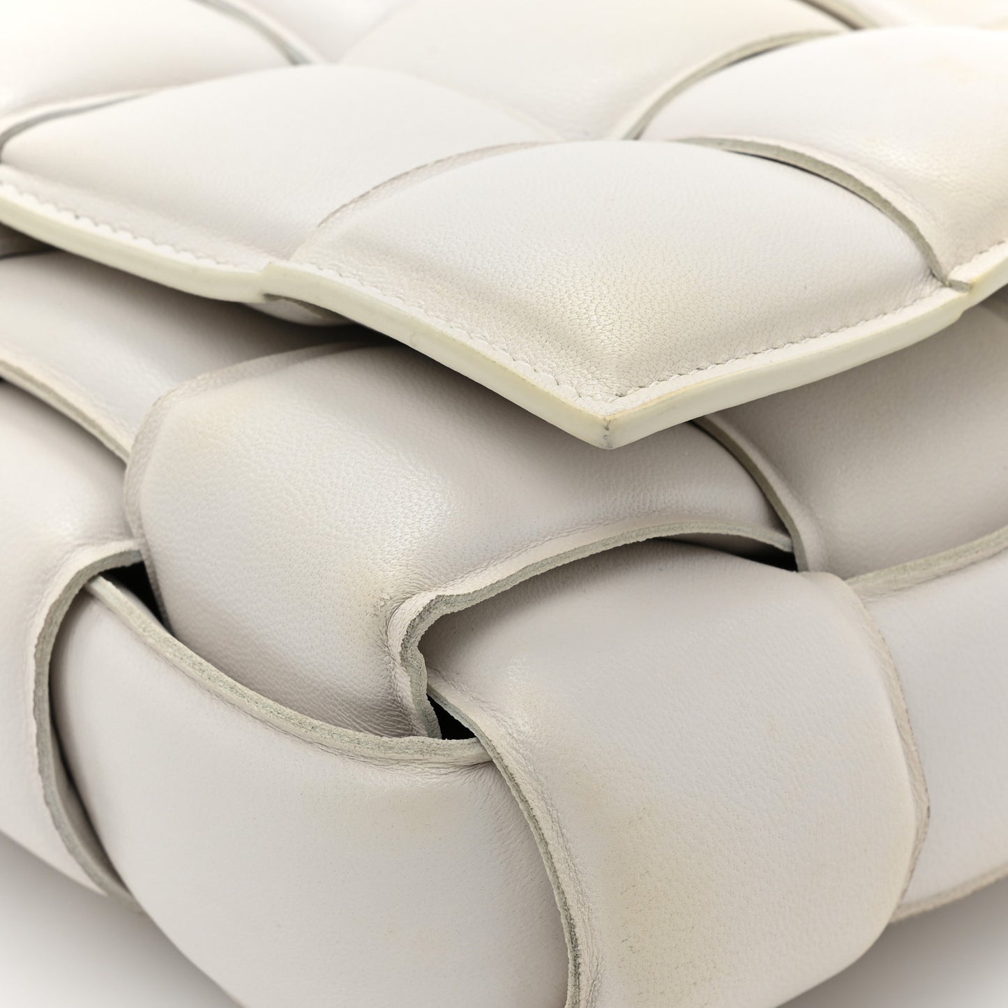 Paper Calfskin Maxi Intreccio Padded Cassette Crossbody Bag White
