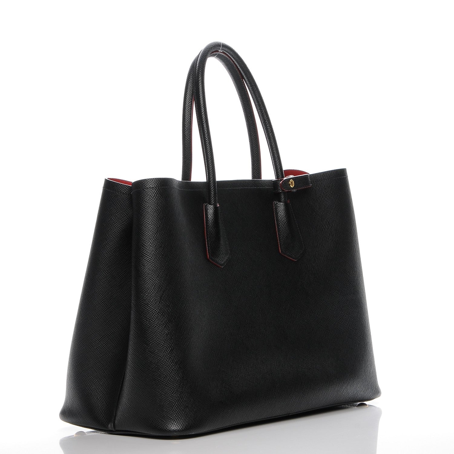 Prada Saffiano Cuir Large Double Bag Nero Black Ciliegia 3 of 6