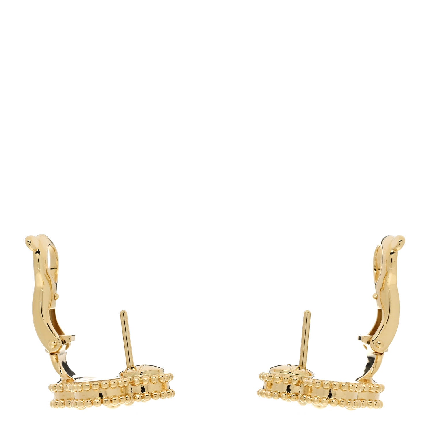 Van Cleef & Arpels 18K Yellow Gold Guilloche Vintage Alhambra Earrings 3 of 5