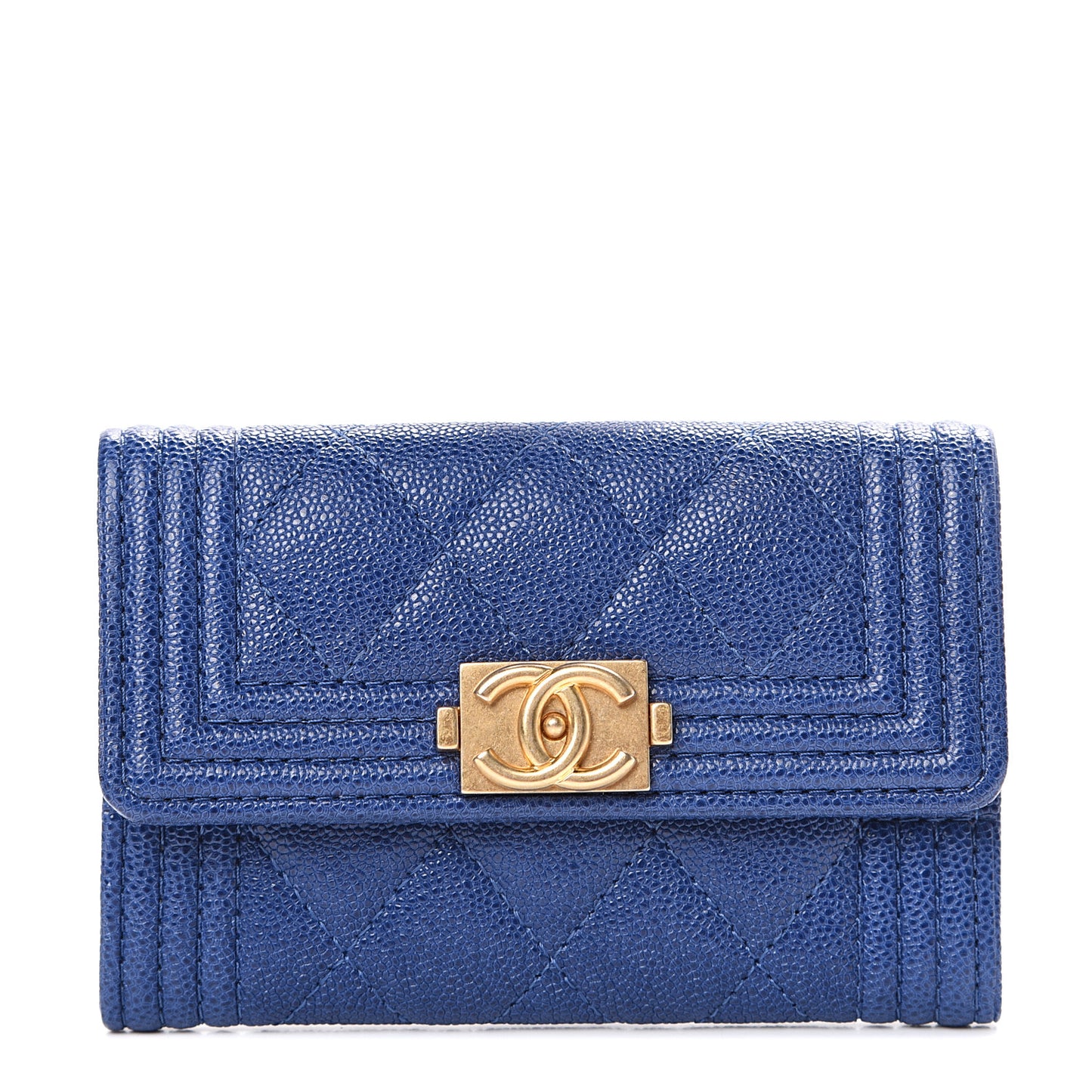 Iridescent Caviar Quilted Boy Card Holder Wallet Dark Blue