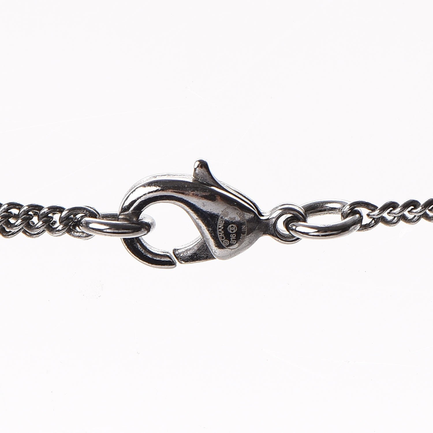 Chanel Crystal CC Smiley Emoji Pendant Necklace Silver Black 5 of 6