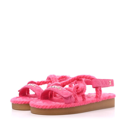 Chanel Cord Lambskin Quilted Logo Sandals 41 Pink 3 of 9